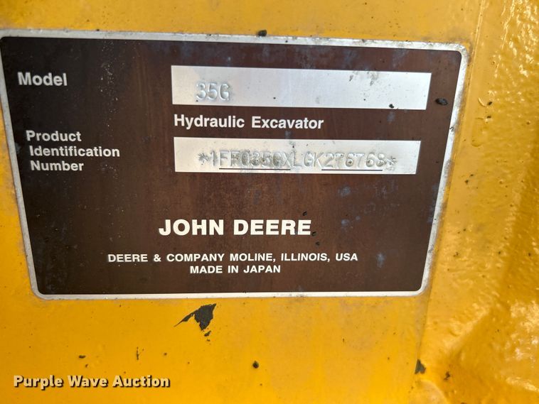 image for item KW9061 2016 John Deere 35G  mini excavator