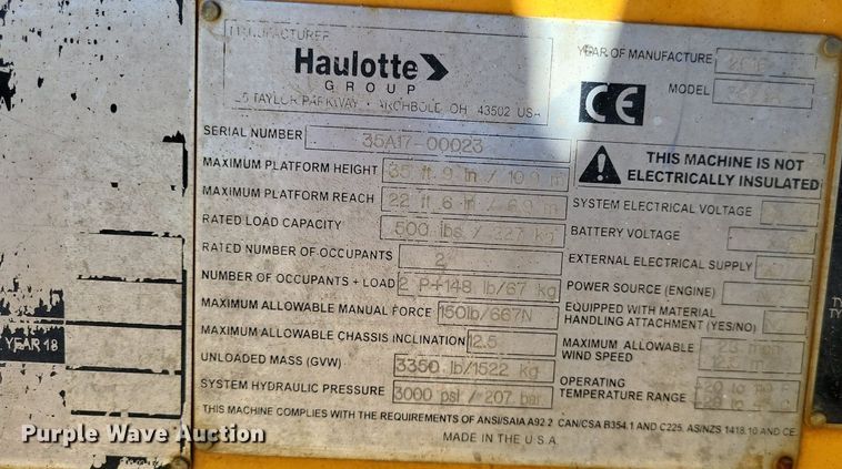 image for item LS9722 2017 Haulotte 3522A  boom lift