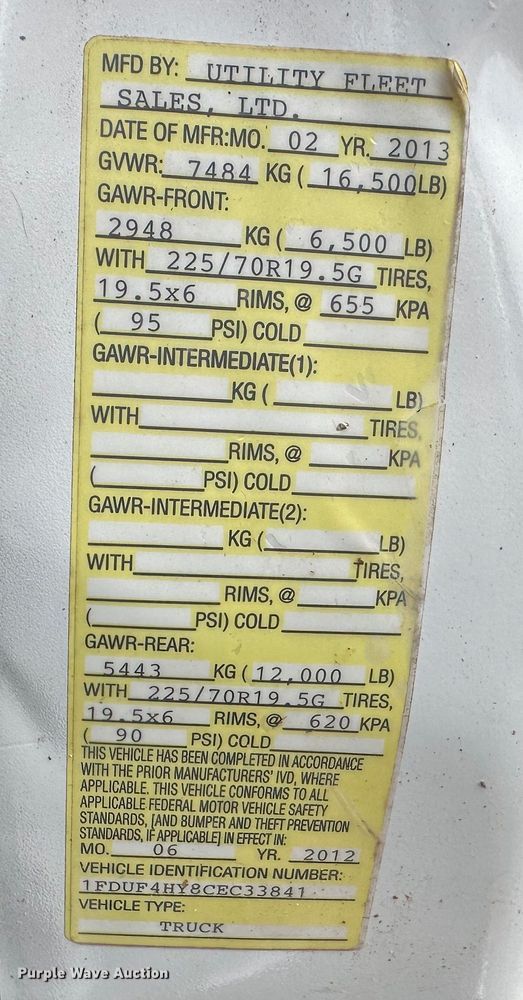 image for item LV9032 2012 Ford F450 Super Duty XL bucket truck