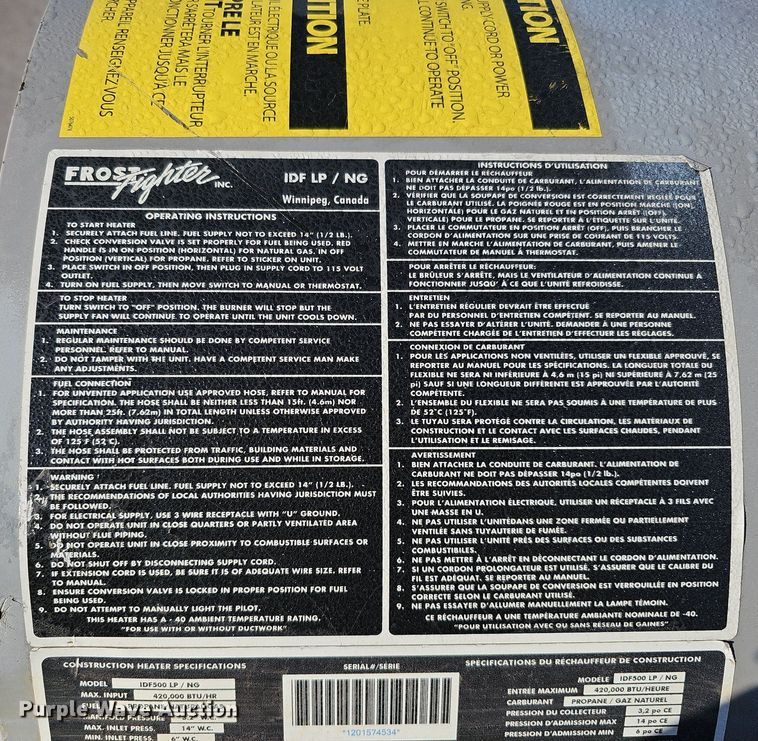 image for item MH9343 Intertek Frost Fighter Inc. IDF500 LP/NG  heater