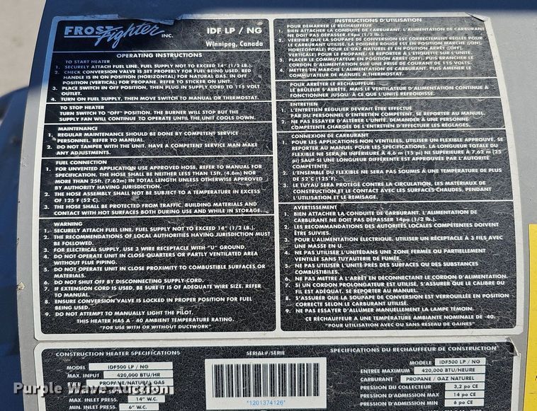 image for item MH9345 Intertek Frost Fighter Inc. IDF5000 LP/NG  heater