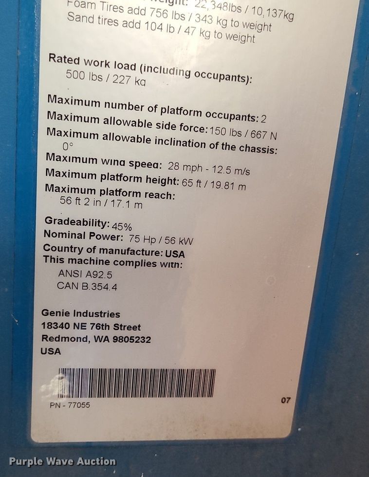 image for item MJ9315 2008 Genie S-65  boom lift