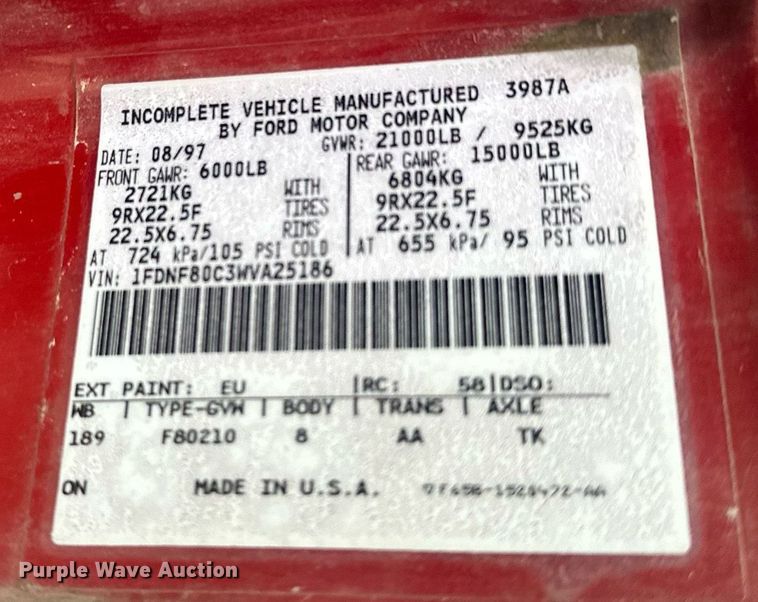 image for item MQ9396 1998  Ford F800  dump flatbed truck