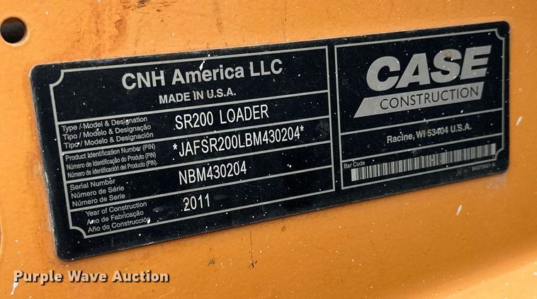 image for item MQ9418 2011 Case SR200  skid steer loader