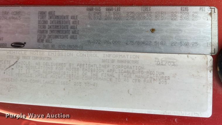 image for item NA9181 2003 Sterling L-Line dump truck