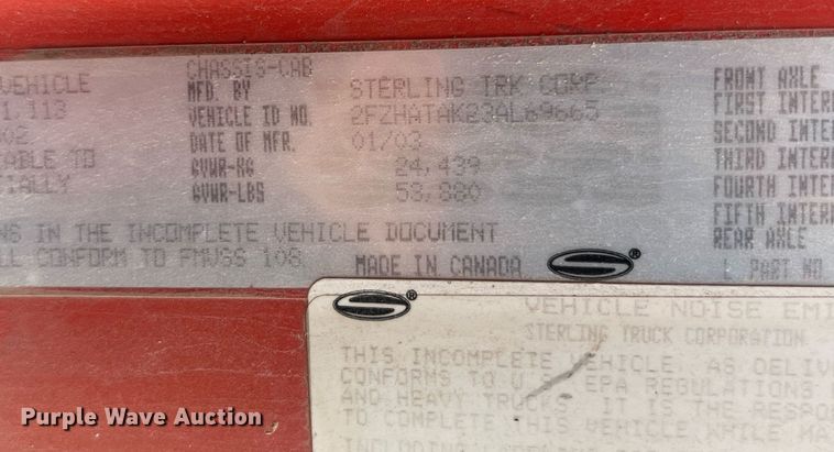 image for item NA9181 2003 Sterling L-Line dump truck