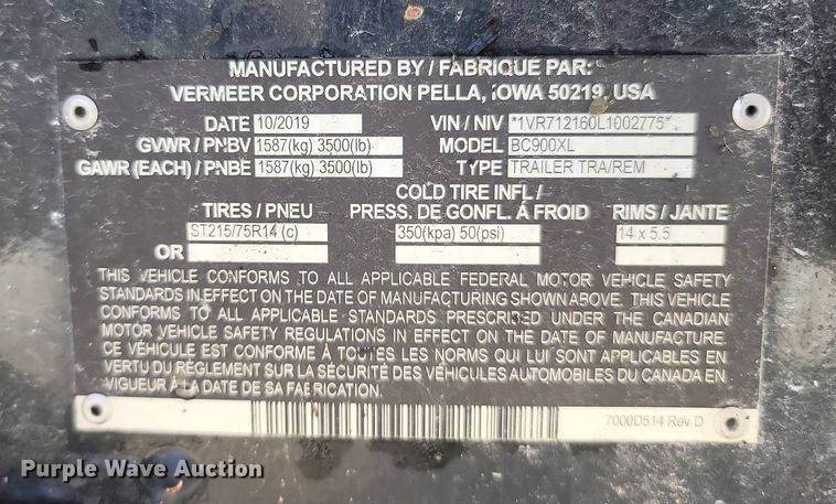 image for item OG9382 2020 Vermeer BC900XL  wood chipper