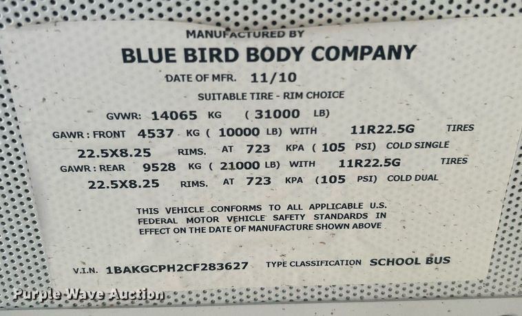 image for item DJ6302 2012 Blue Bird Vision  school bus
