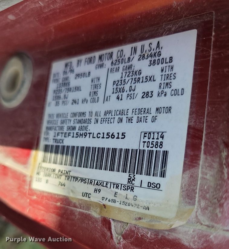 image for item DN8631 1996 Ford F150  pickup truck