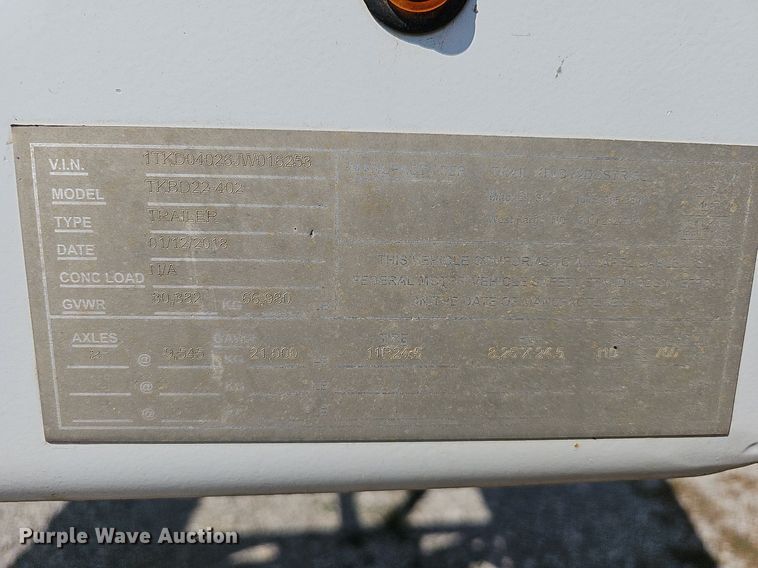 image for item DN8634 2018 Trail King TKBD22402  bottom dump trailer