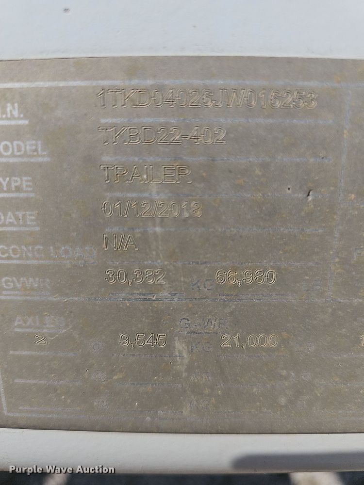 image for item DN8634 2018 Trail King TKBD22402  bottom dump trailer