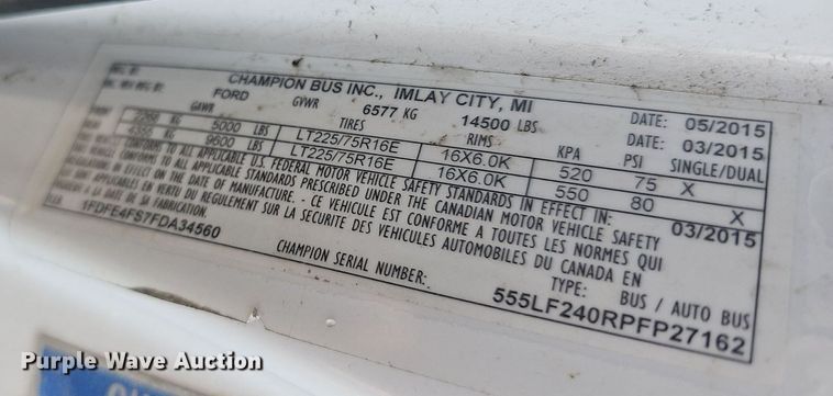 image for item DN8746 2015 Ford Champion E450 Super Duty  shuttle bus