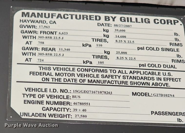 image for item DN8749 2007 Gillig  shuttle bus