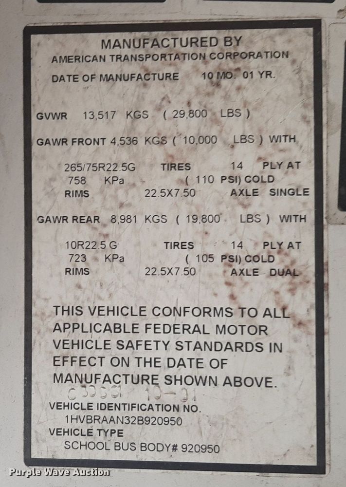 image for item DO3058 2002 International 3000  school bus
