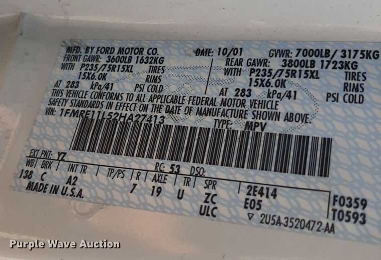 image for item DO3060 2002 Ford E150 XL  van