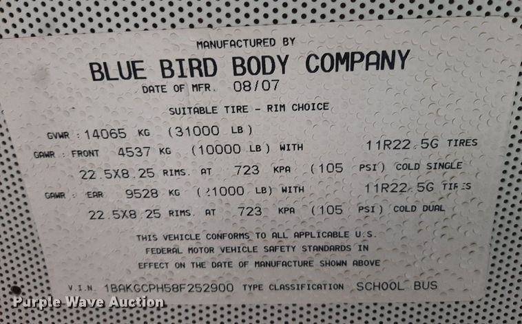 image for item DO3161 2008 Blue Bird Vision  school bus