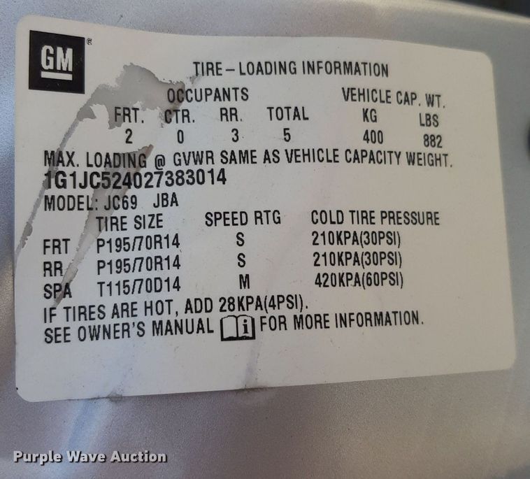 image for item DO3167 2002 Chevrolet Cavalier