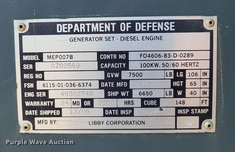 image for item DP5247 Libby MEP007B  generator