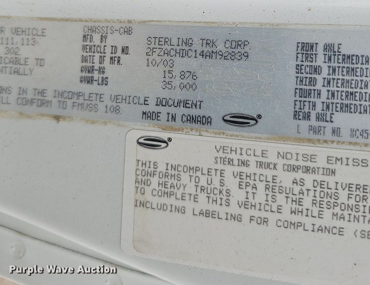 image for item DQ0298 2004 Sterling Acterra  dump truck