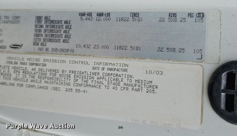 image for item DQ0298 2004 Sterling Acterra  dump truck