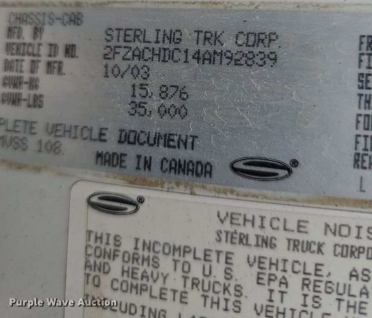 image for item DQ0298 2004 Sterling Acterra  dump truck