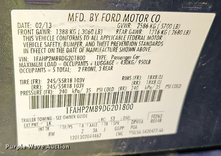 image for item DQ0335 2013 Ford Taurus Police Interceptor