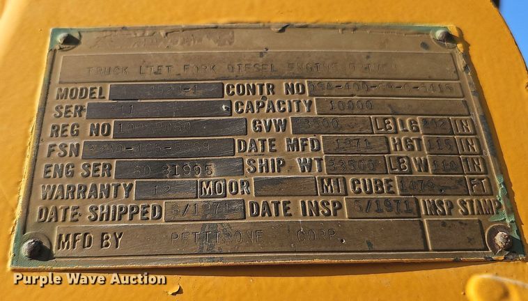 image for item DQ1113 1971 Pettibone A3520-1  forklift