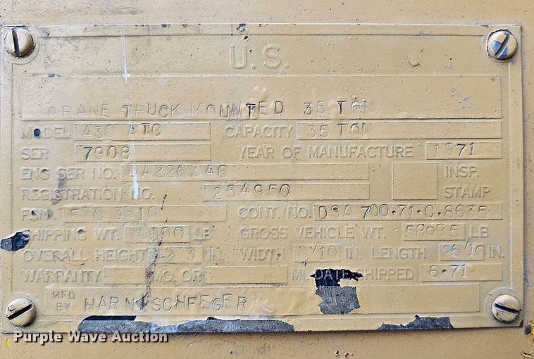 image for item DQ1120 1971 P&H Crane 430ATC-8X4  crane truck