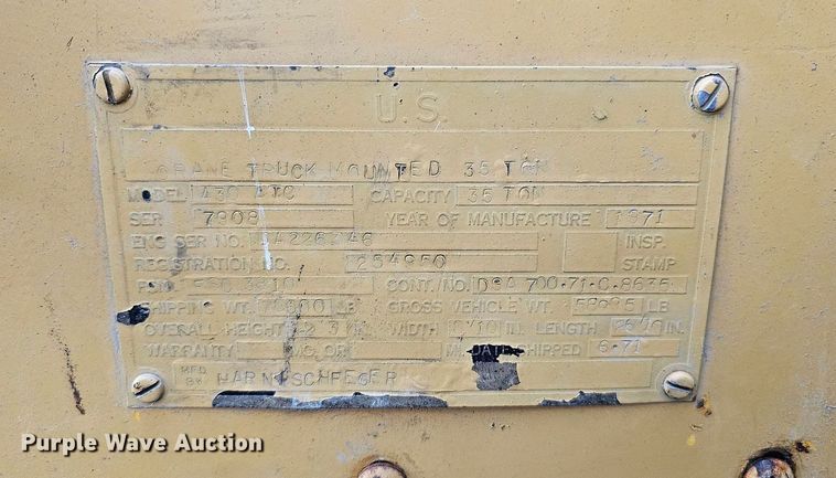 image for item DQ1120 1971 P&H Crane 430ATC-8X4  crane truck