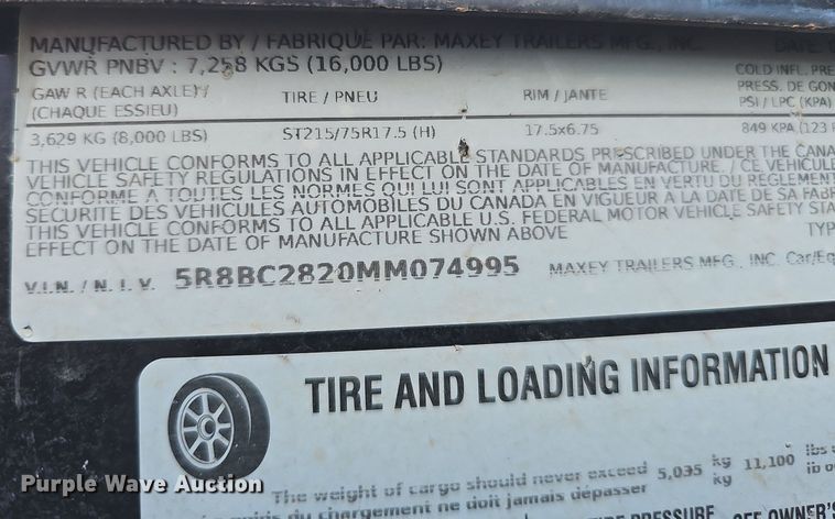 image for item DQ1122 2021 Maxey Trailers Mfg Maxx-D  tilt deck equipment trailer