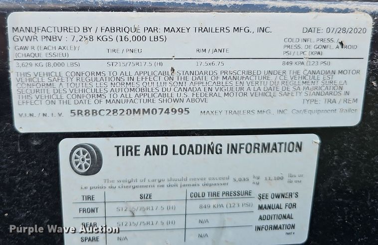 image for item DQ1122 2021 Maxey Trailers Mfg Maxx-D  tilt deck equipment trailer