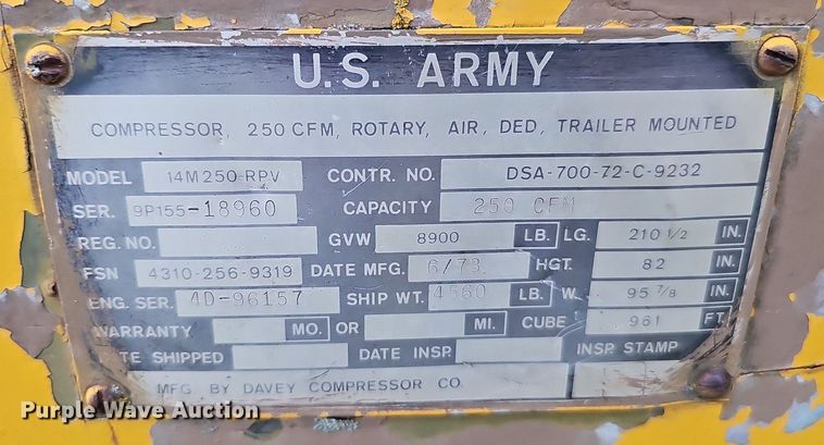 image for item DQ1132 1973 Davey Compressor Co. 14M250 RPV  air compressor