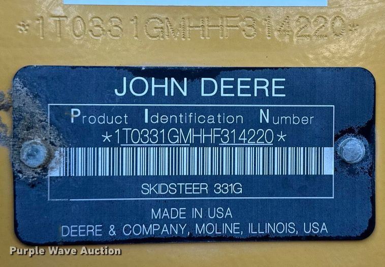 image for item DS2233 2017 John Deere 331G  tracked skid steer loader