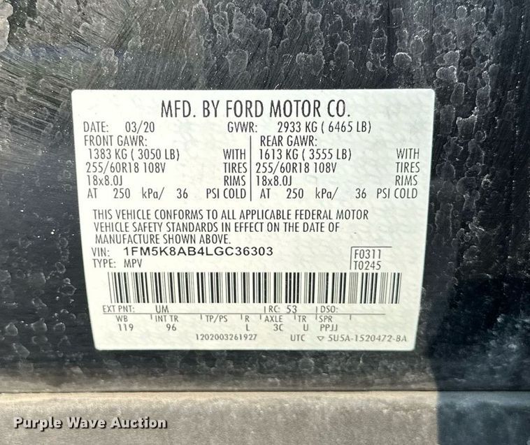 image for item DS2371 2020 Ford Explorer  Police Interceptor SUV