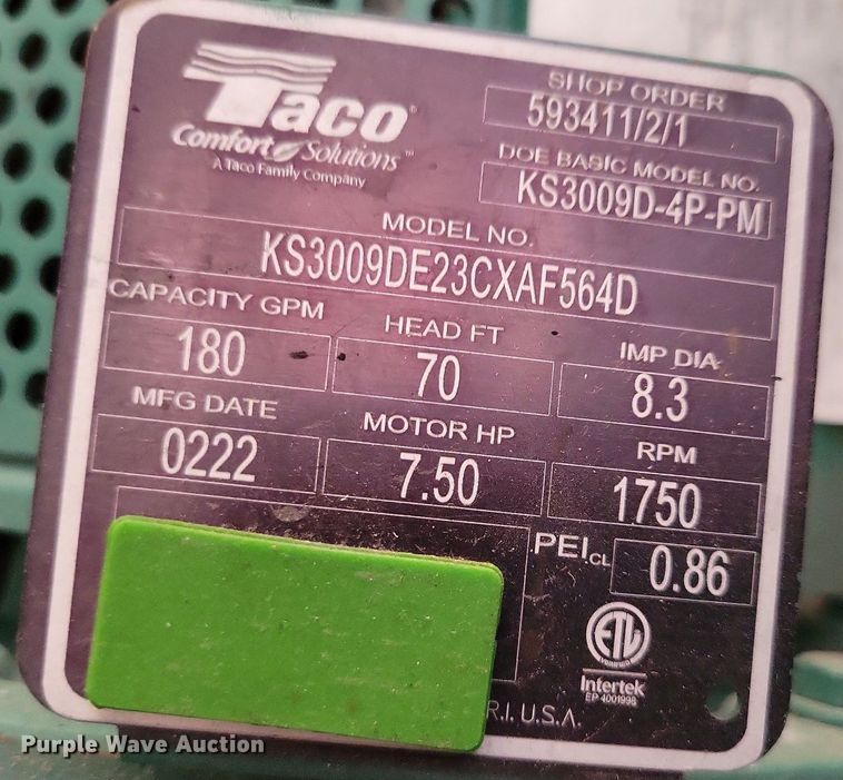 image for item IQ9904 2022 Taco  KS3009D-4P-PM pump