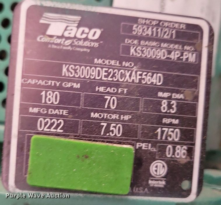 image for item IQ9905 2022 Taco KS30009D-4P-PM pump