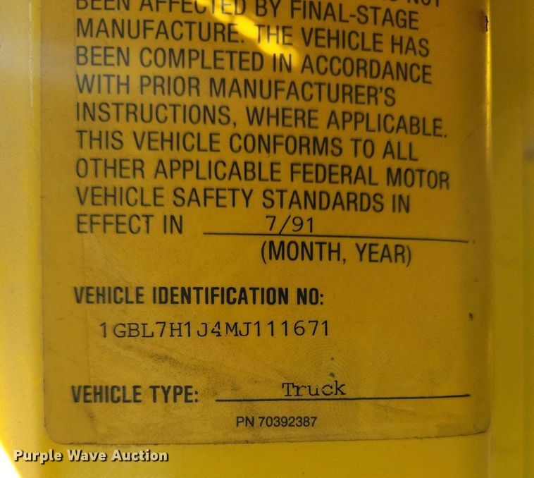 image for item IQ9914 1991  Chevrolet Kodiak  bucket truck