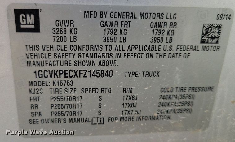 image for item IQ9916 2015 Chevrolet Silverado 1500  Double Cab pickup truck