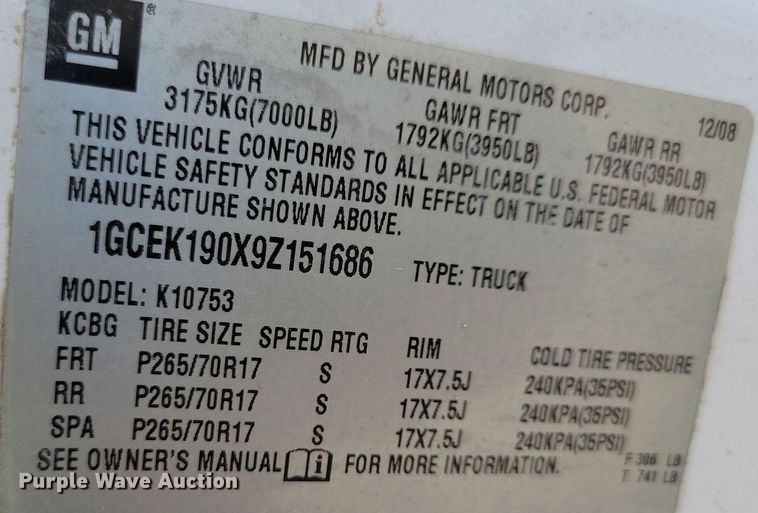 image for item IQ9917 2009 Chevrolet Silverado 1500  Ext. Cab pickup truck