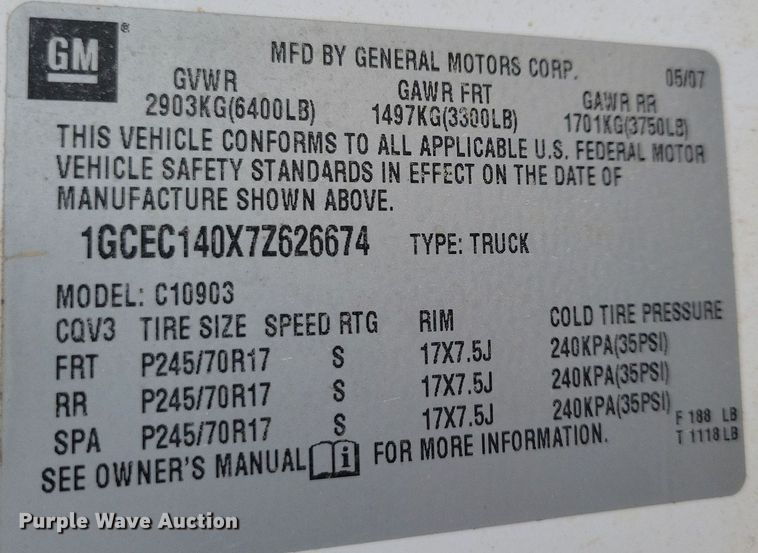 image for item IQ9923 2007 Chevrolet Silverado 1500  pickup truck