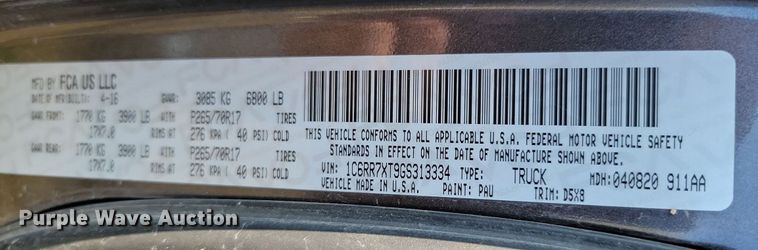 image for item JE9562 2016 Dodge Ram 1500 SSV  Crew Cab pickup truck