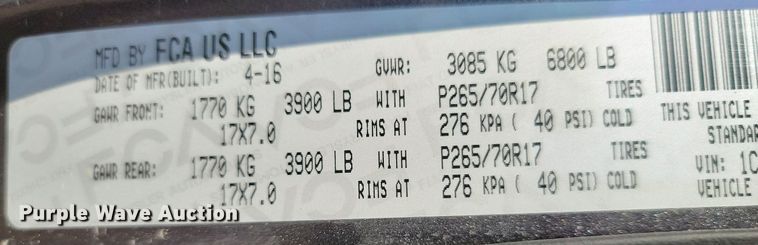 image for item JE9563 2016 Dodge Ram 1500 SSV  Crew Cab pickup truck