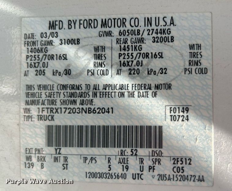 image for item KH9473 2003 Ford F150  SuperCab pickup truck