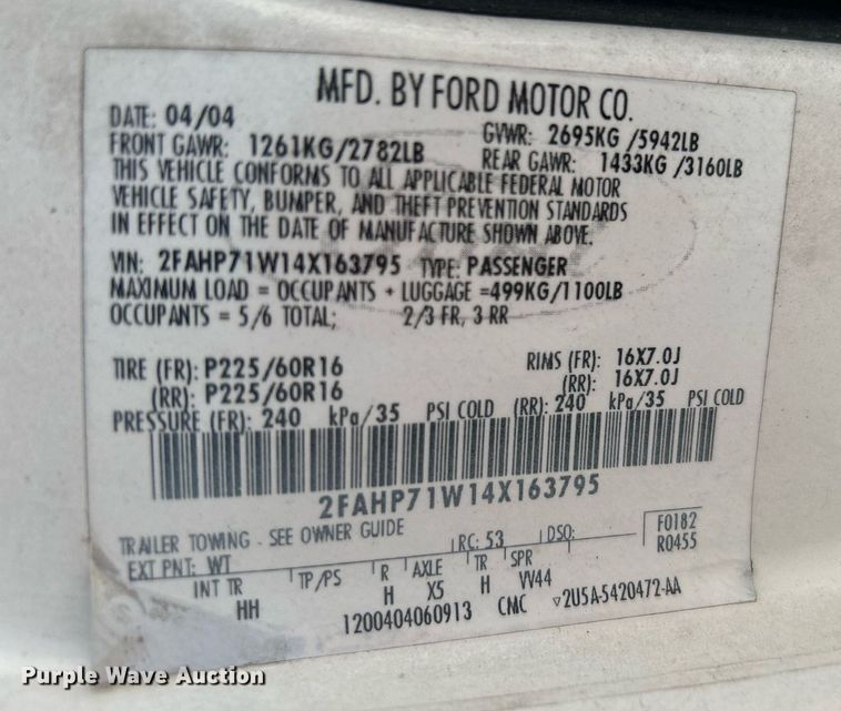 image for item KH9474 2004 Ford Crown Victoria Police Interceptor