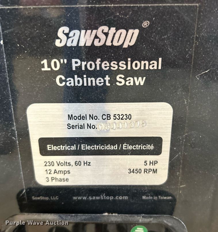 image for item KH9491 Saw Stop CB53230  table saw