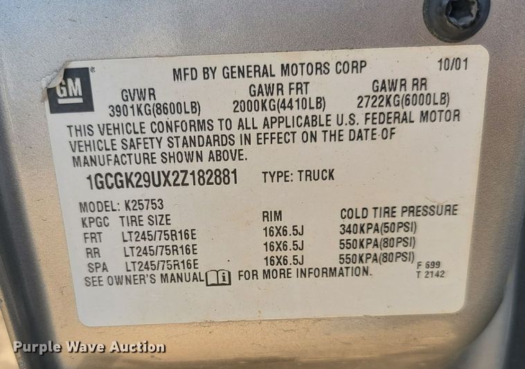 image for item KS9209 2002  Chevrolet Silverado 2500  Ext. Cab pickup truck