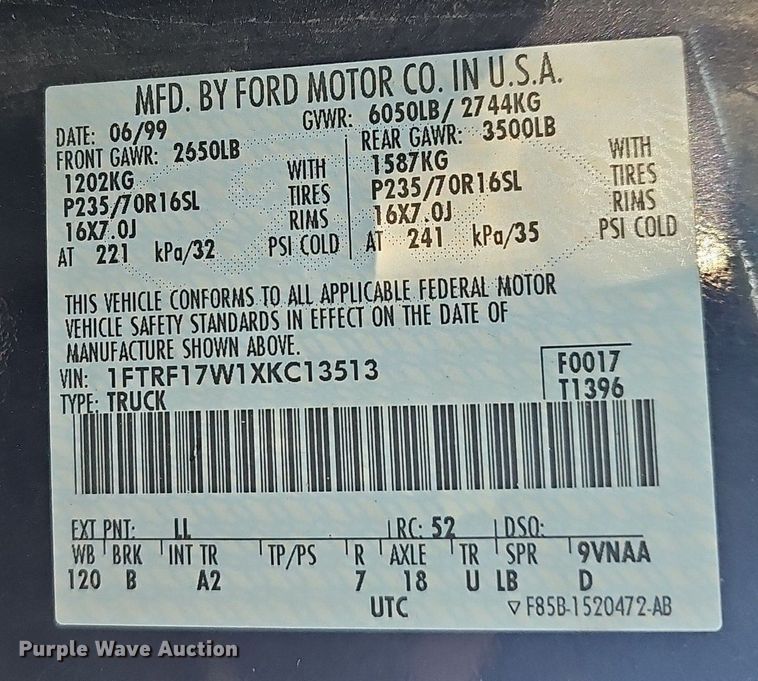 image for item LE9721 1999 Ford F150  pickup truck