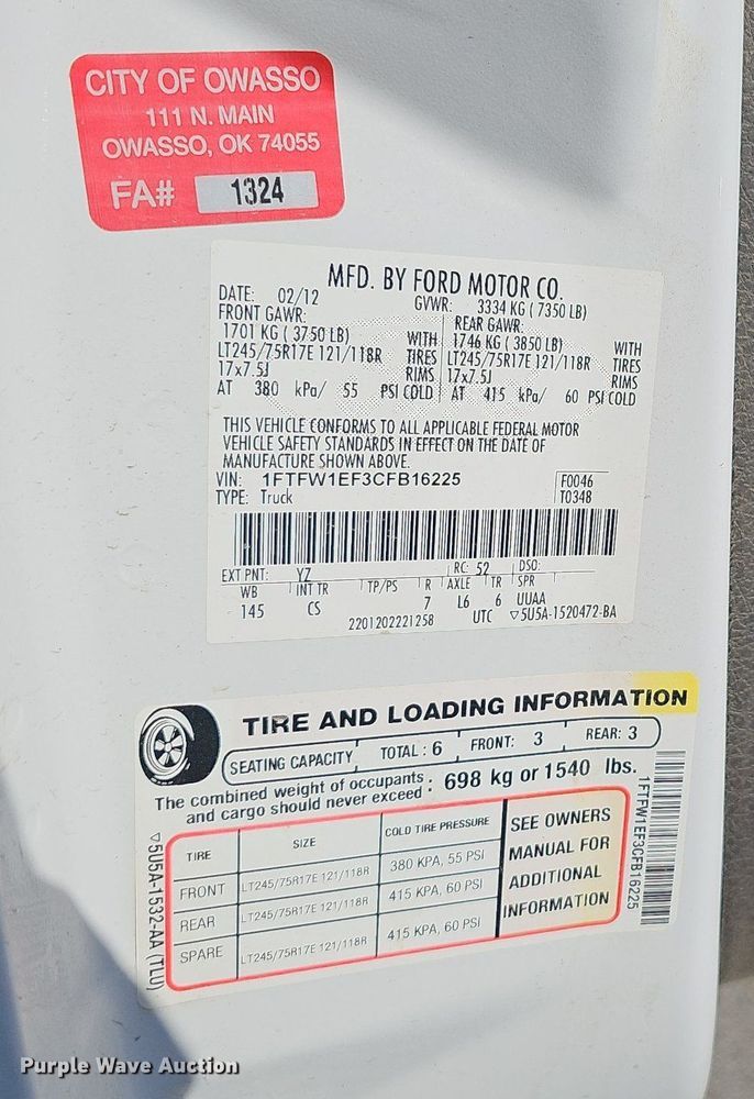 image for item LE9734 2012 Ford F150  SuperCrew pickup truck