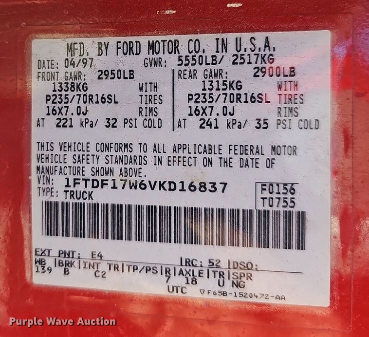 image for item LE9737 1997 Ford F150  pickup truck