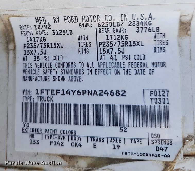 image for item LE9743 1993 Ford F150  pickup truck